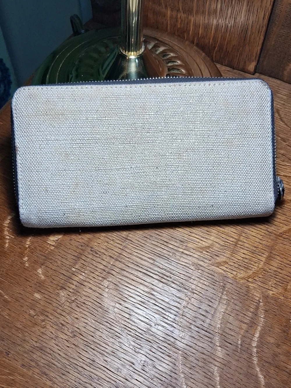 Dana Buchman Croc-Trim Canvas Wristlet in Beige and Dark Brown